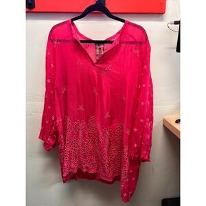 Johnny Was Pink Ligh Floral Embroidered Blouse
